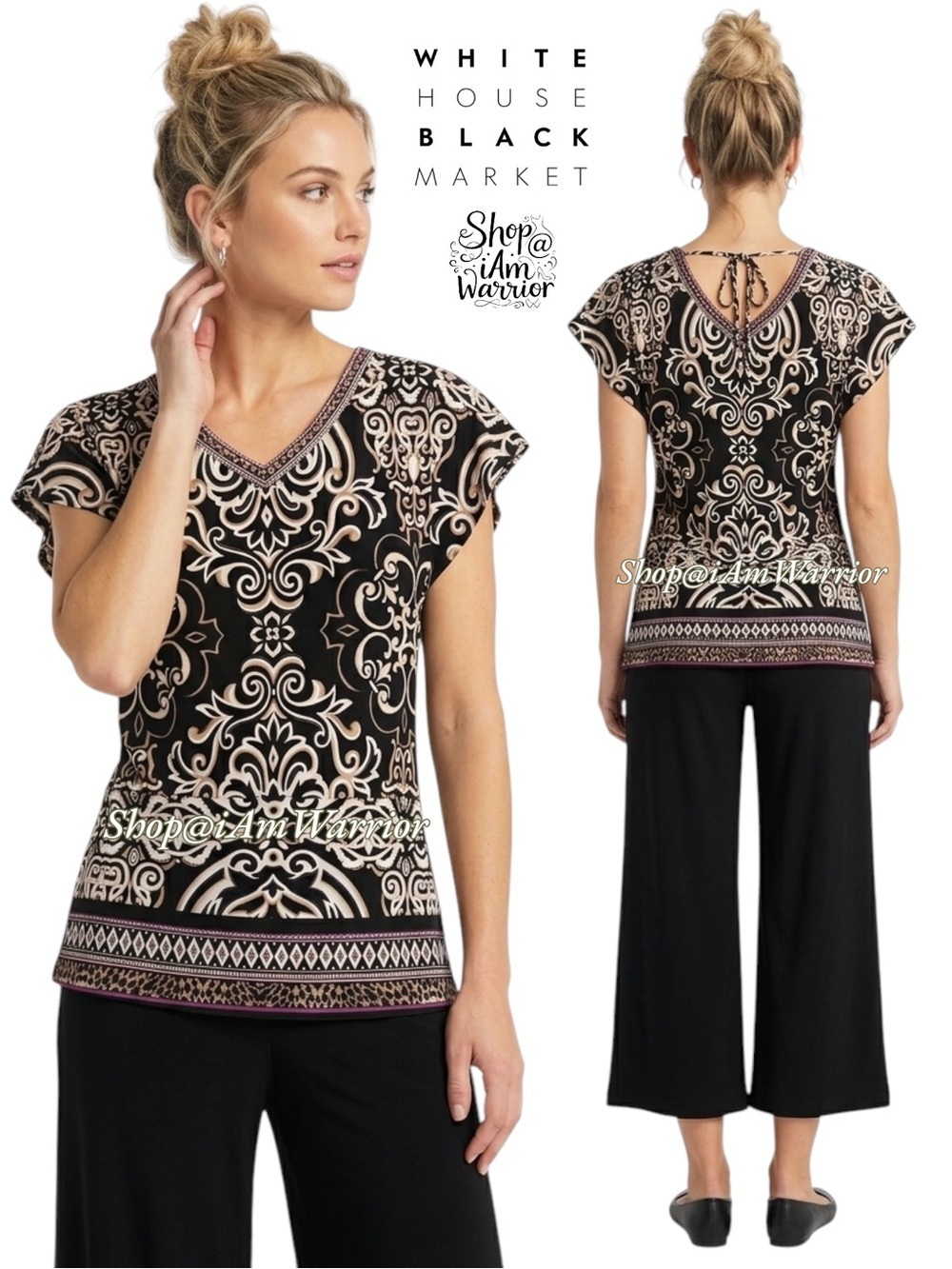 WHBM flutter sleeve band waist printed tunic top *shop@iamwarrior